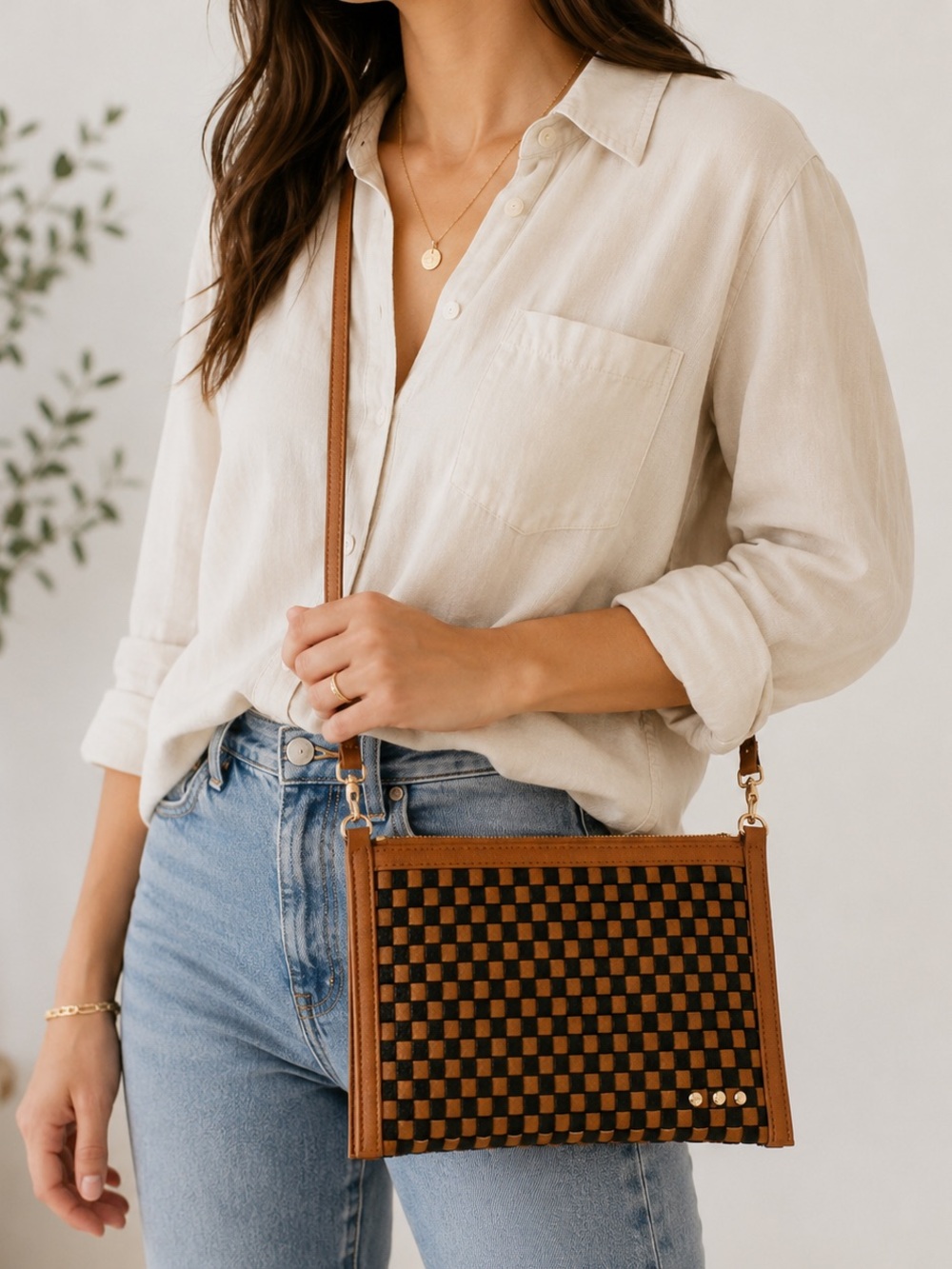 Pretty Simple Veda Woven Crossbody Bag Wristlet Buttery Soft Vegan Leather
